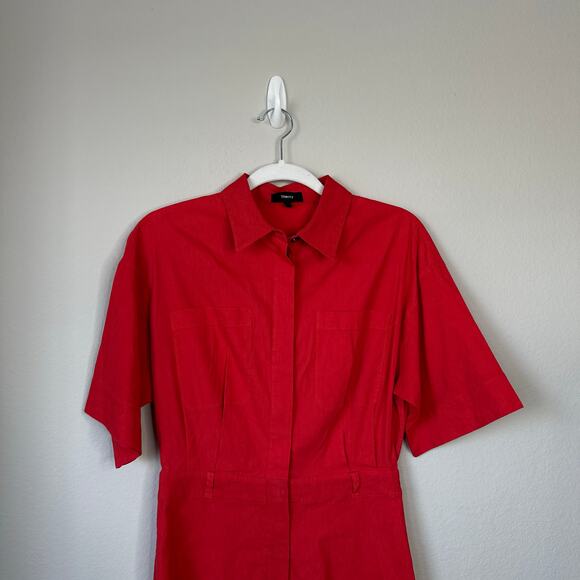 THEORY Casual Dress Eco Crunch Wash Shirt Poppy Red Size 4 Linen Blend - Picture 4 of 7